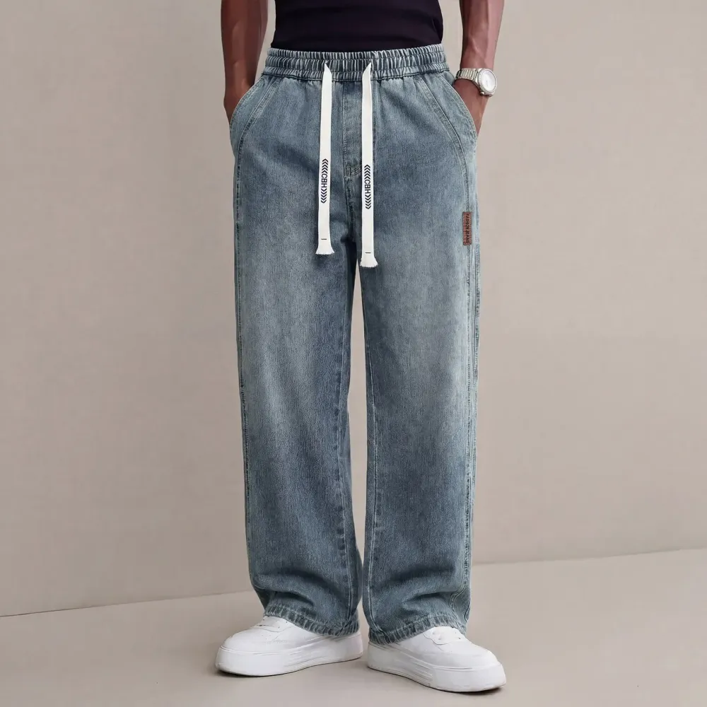 Men’s Stretch Denim Jeans — Vintage Washed Straight-Leg Fit