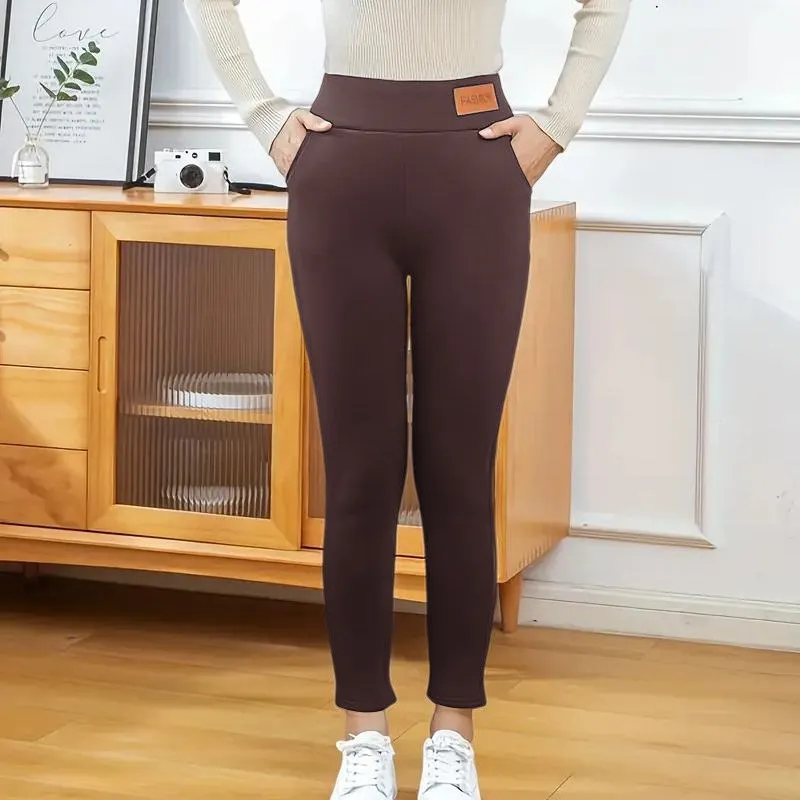 Women's solid casual plush leggings
