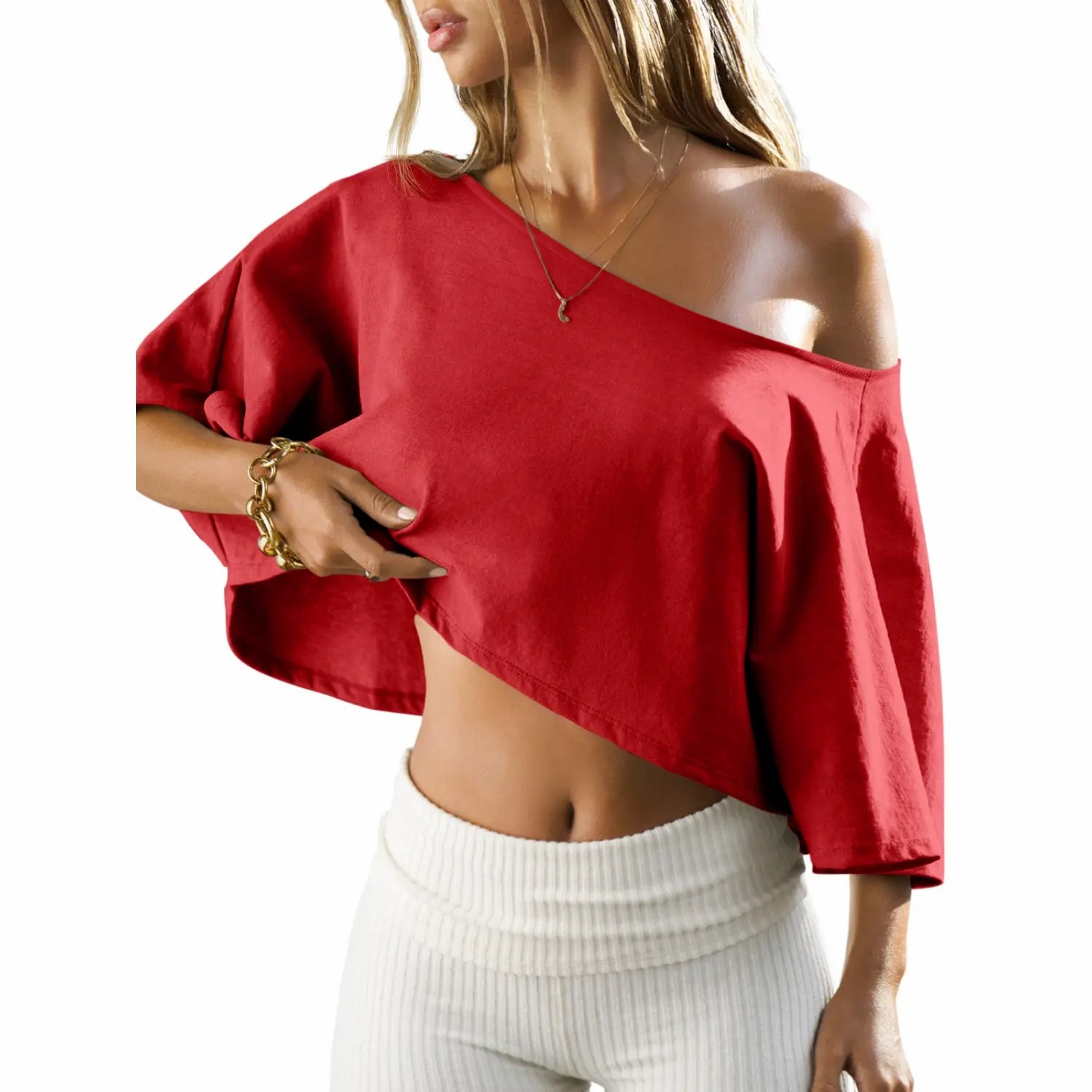 Women’s Cotton Off-Shoulder Crop Top (Soft, Breathable & Effortless Fit)