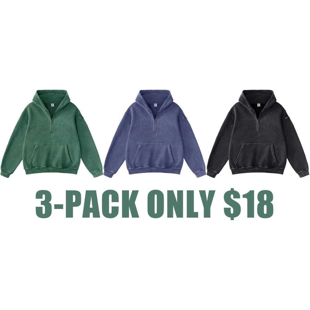 Women's Vintage Acid Washed Oversized Half-Zip Hoodie