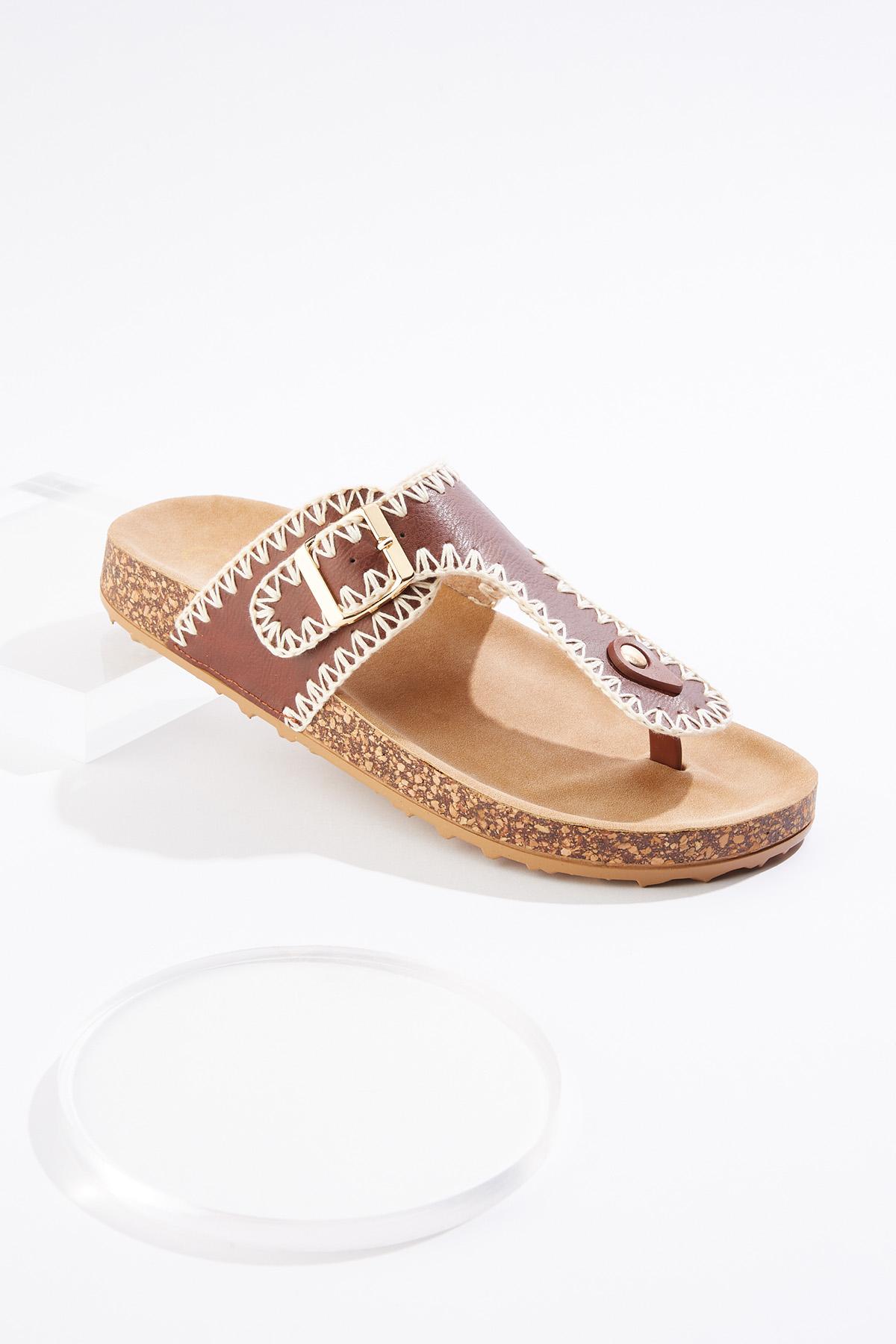 Whipstitch Thong Buckle Strap Sandals