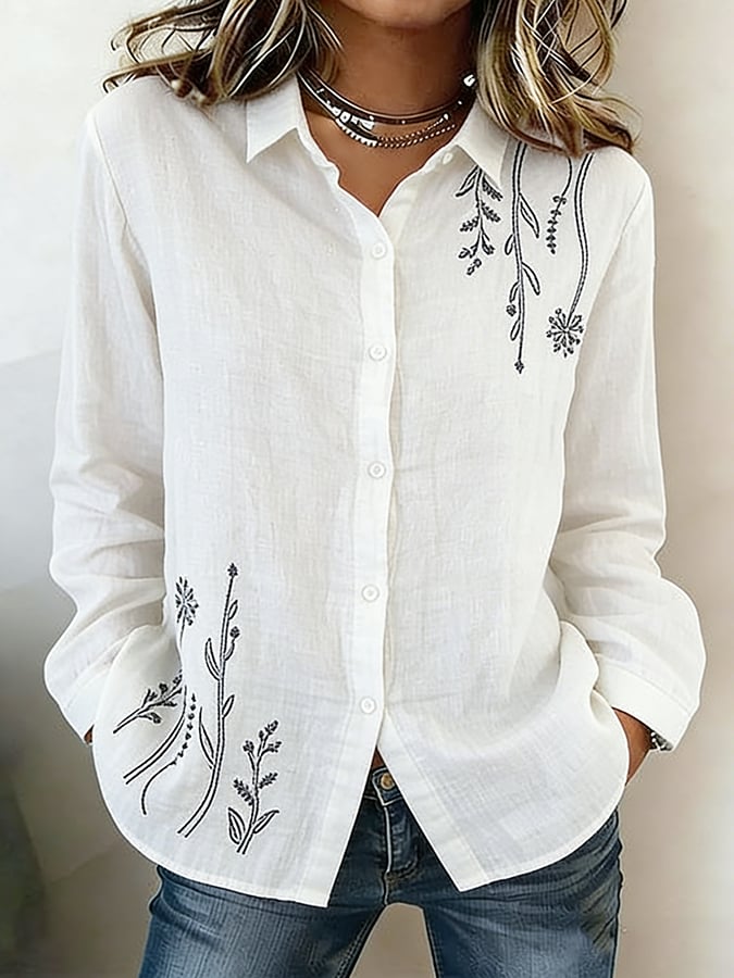 Women's Floral Print Long Sleeve Shirt- Fast Shipping
