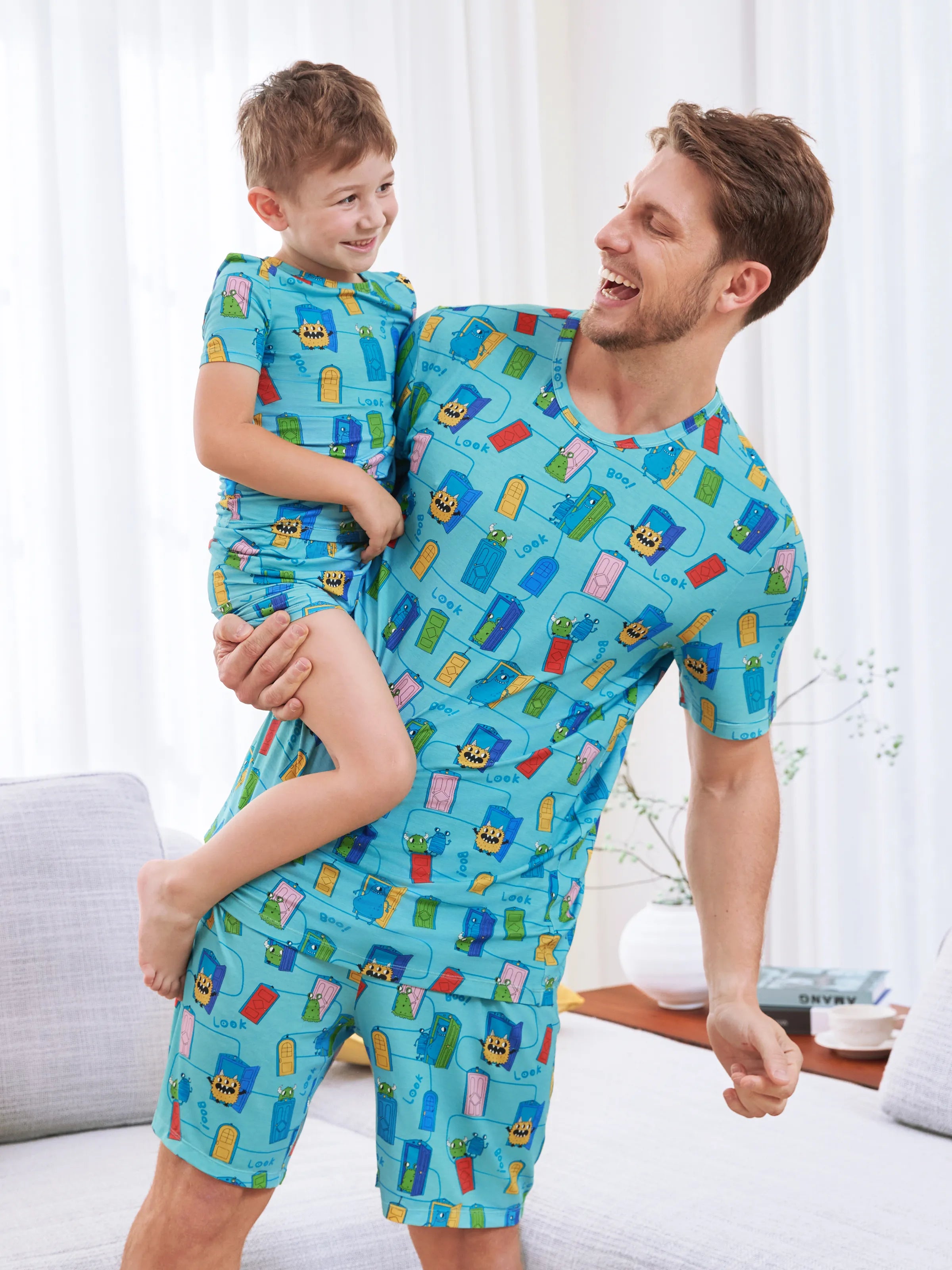 Bamboo Family Pajamas Cartoon Print Short-sleeve Matching Pajama set ( Snug-Fitting for Children ) Green