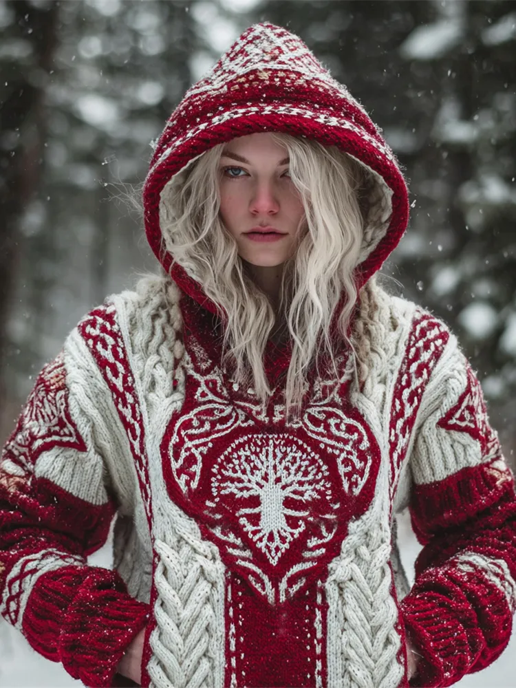 Christmas Tree Of Life Viking Art Women's Hooded Sweater