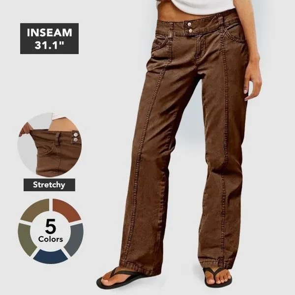 Mid Rise Straight Leg Pants women’s clothes Stretchy Fabric