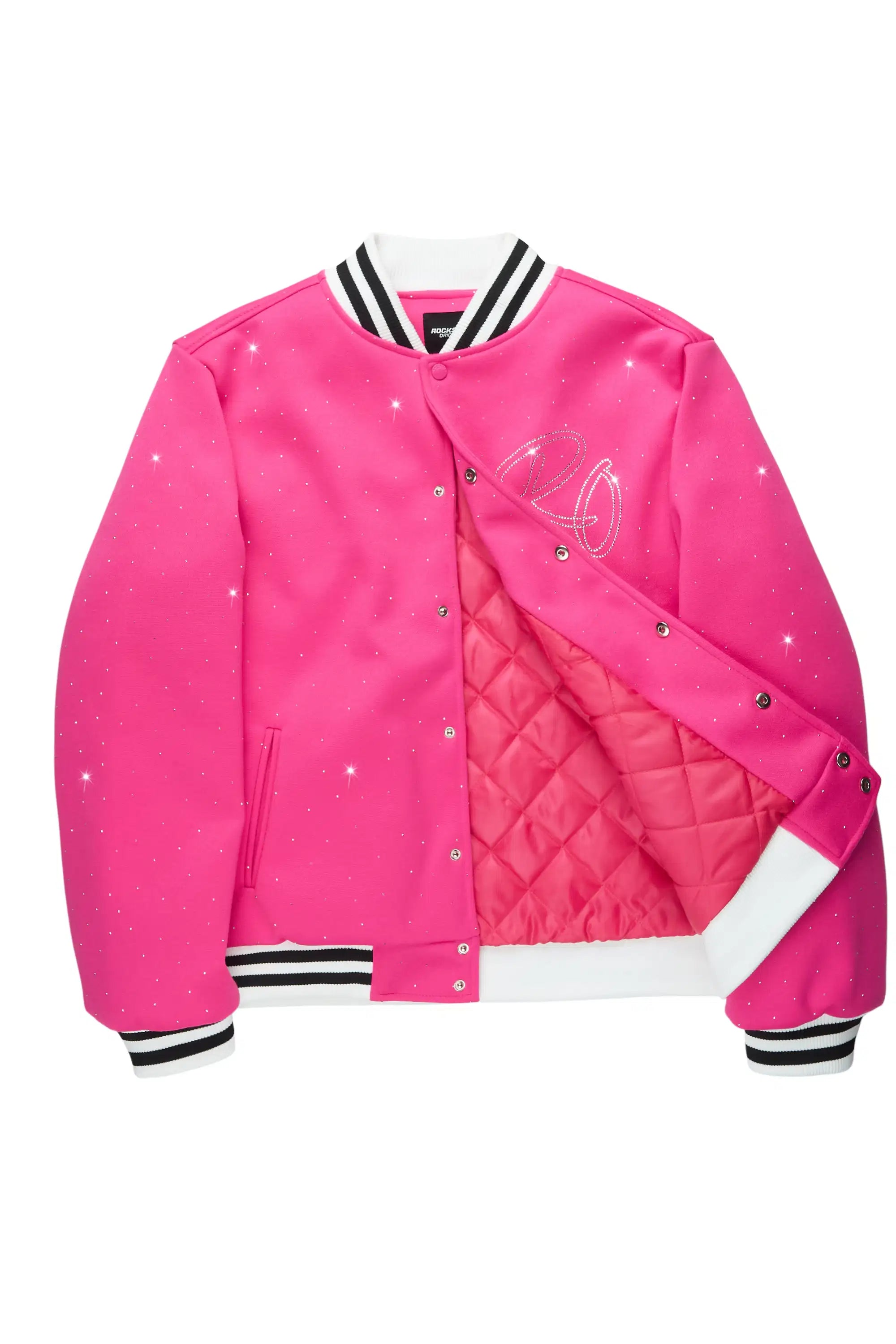 Alonza Hot Pink Rhinestone Varsity Jacket