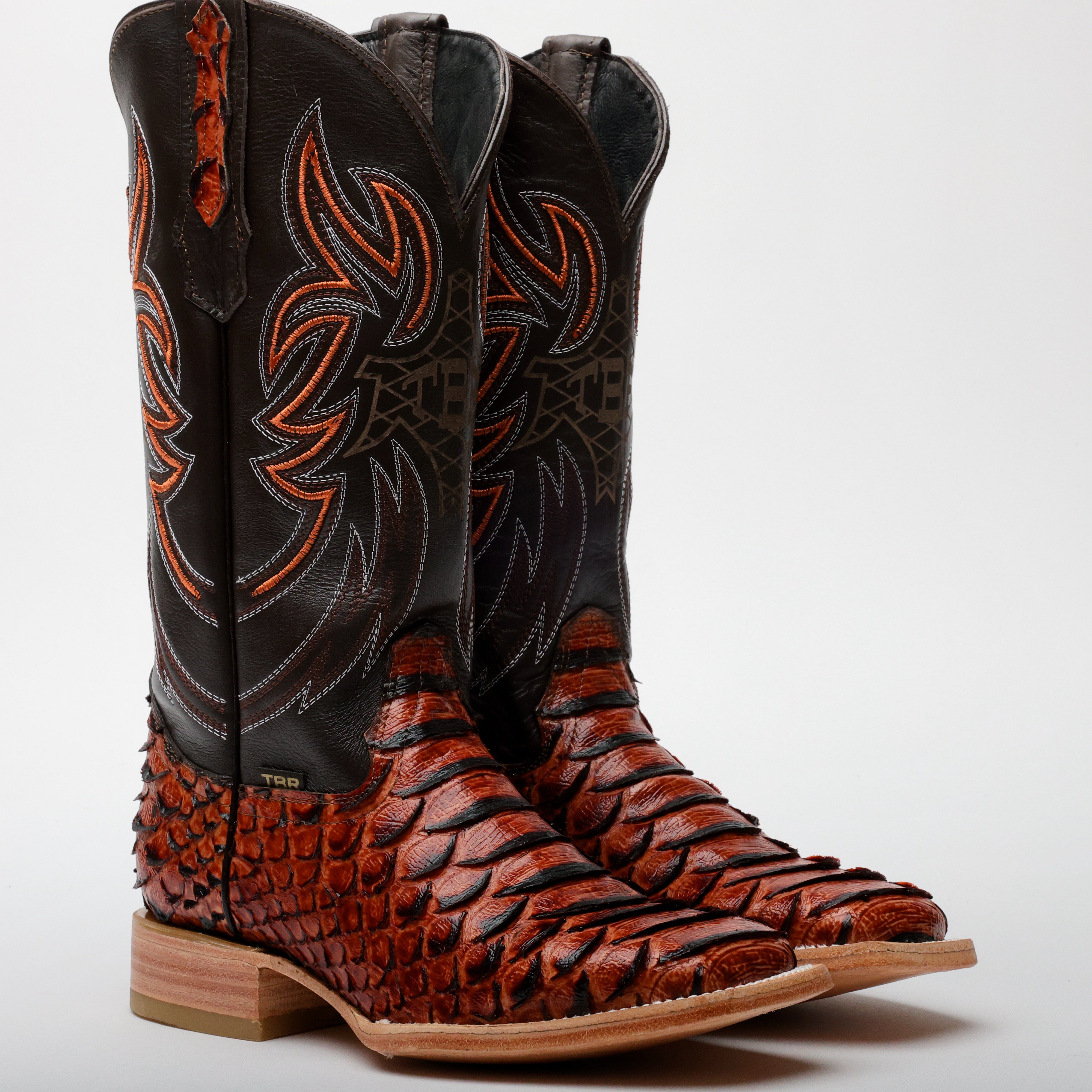 Cognac Python Leather Boots - Square Toe