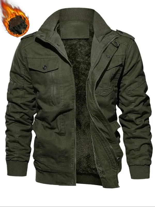 Men's Regular Fit Solid Pocket Zipper Thermal Lined Jacket