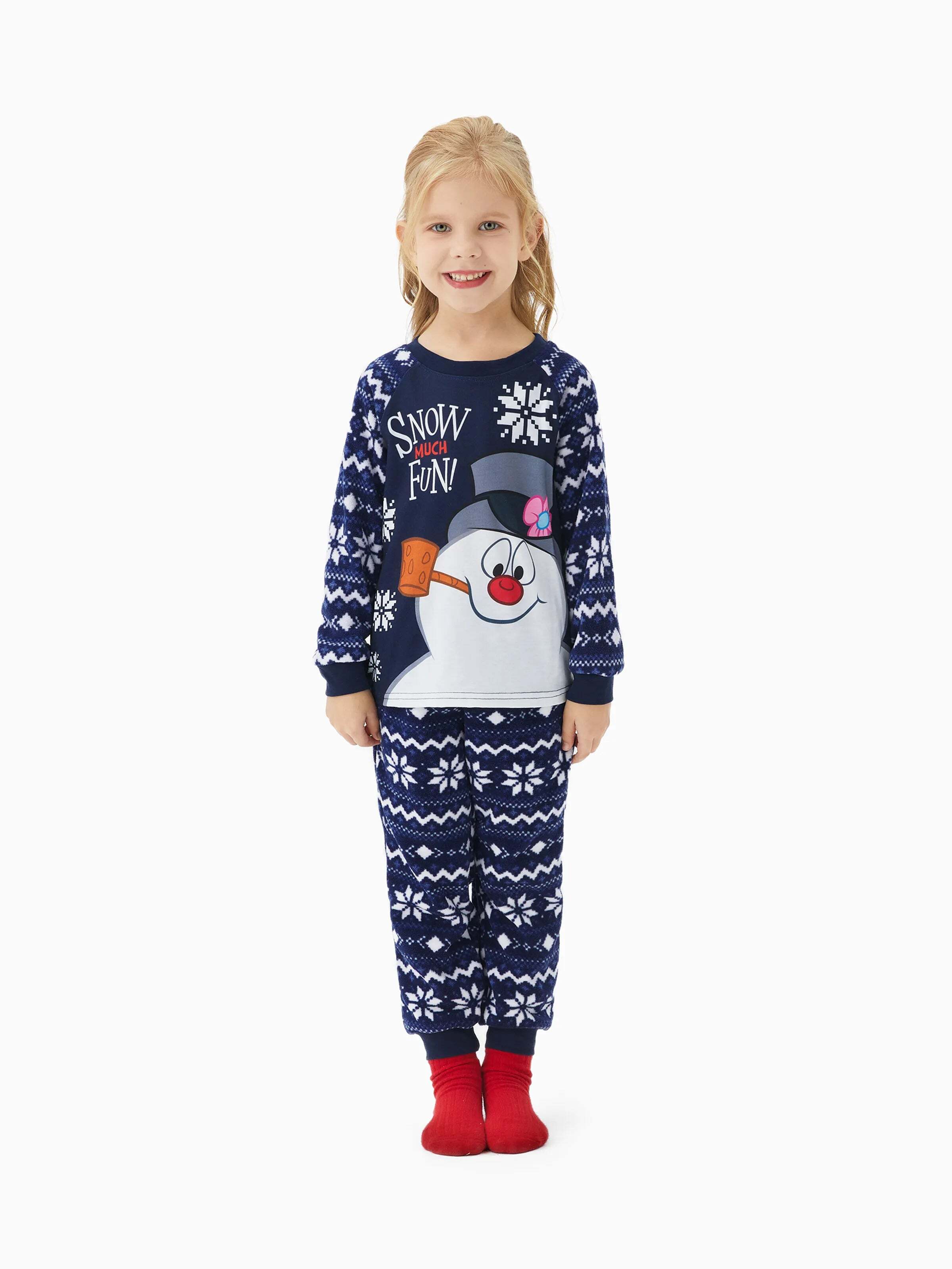 Frosty The Snowman Christmas Fleece with Snowflake Print Pajamas Sets with Christmas Socks