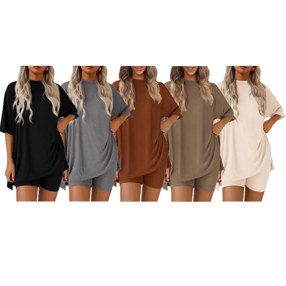 Women's Summer Oversized Shirt & Biker Shorts Set(Under $3 a set!)