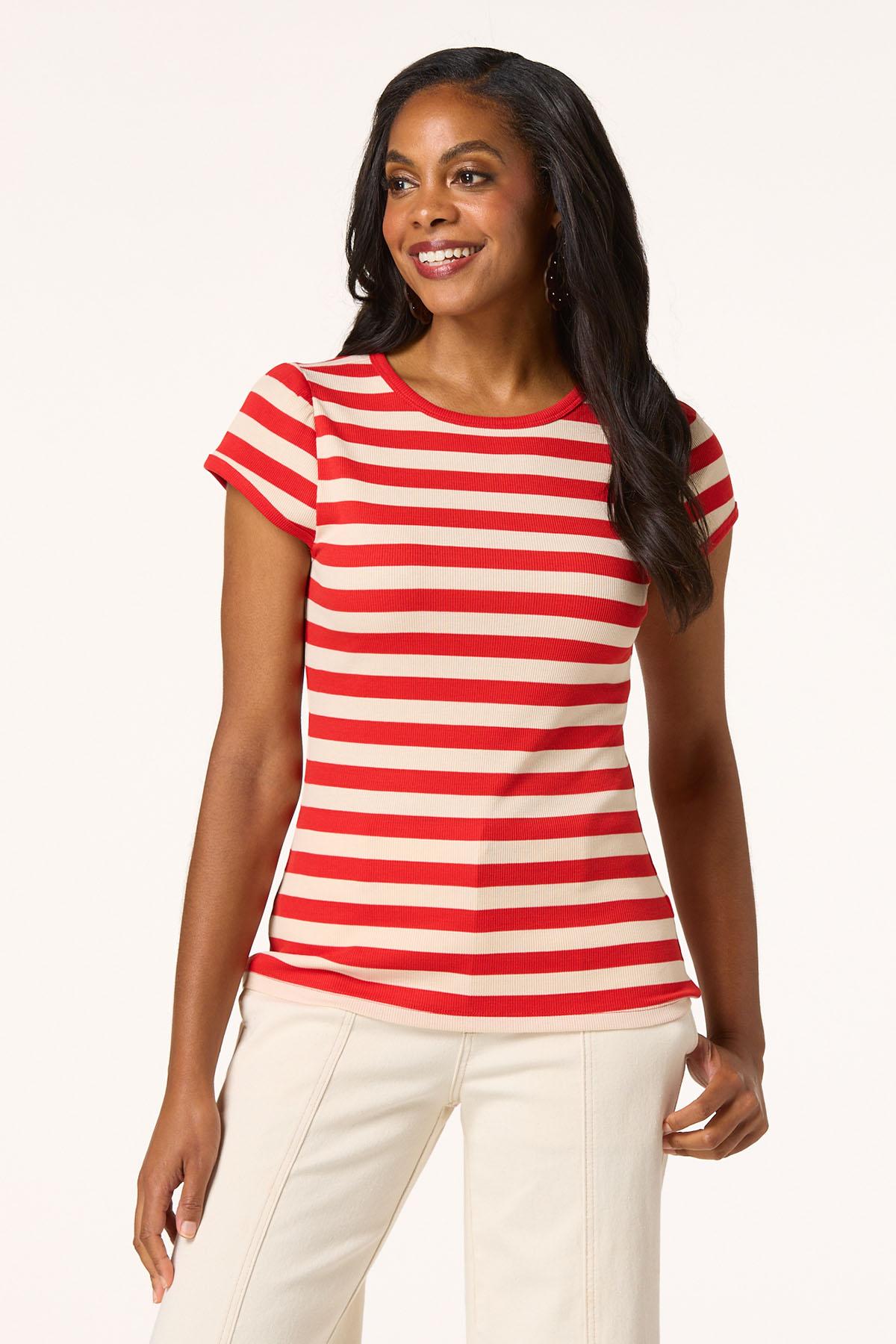 Red White Striped Crew Top