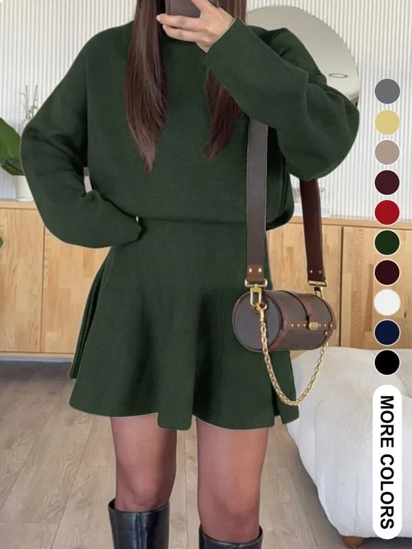 Women's Casual Half-High Neck Long Sleeve Knit Dress