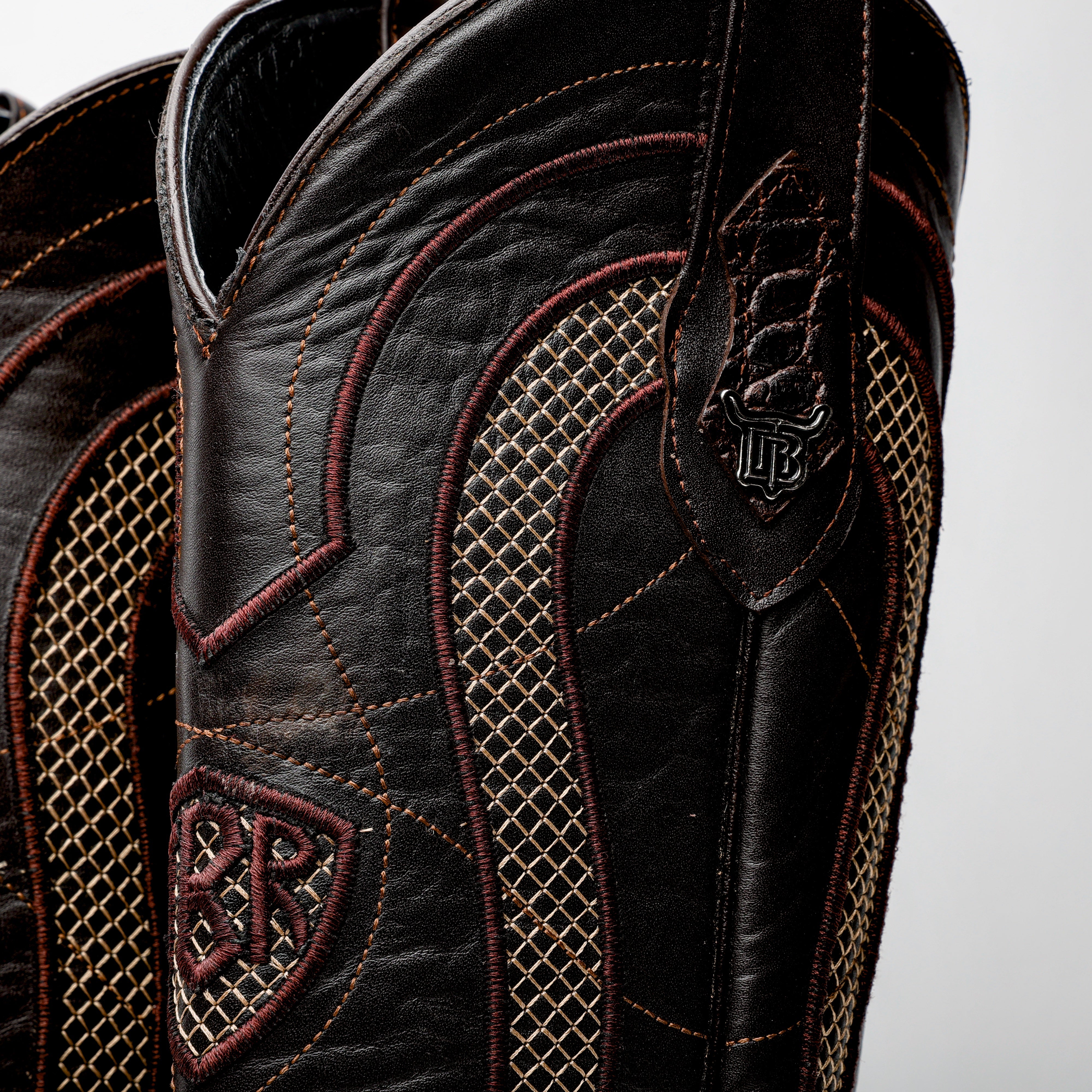 Brown Caiman Neck Leather Boots - Square Toe