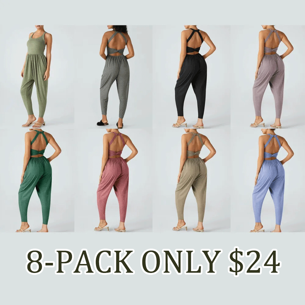 Women's Backless Twisted U-Neck Harem Jumpsuit with Pockets