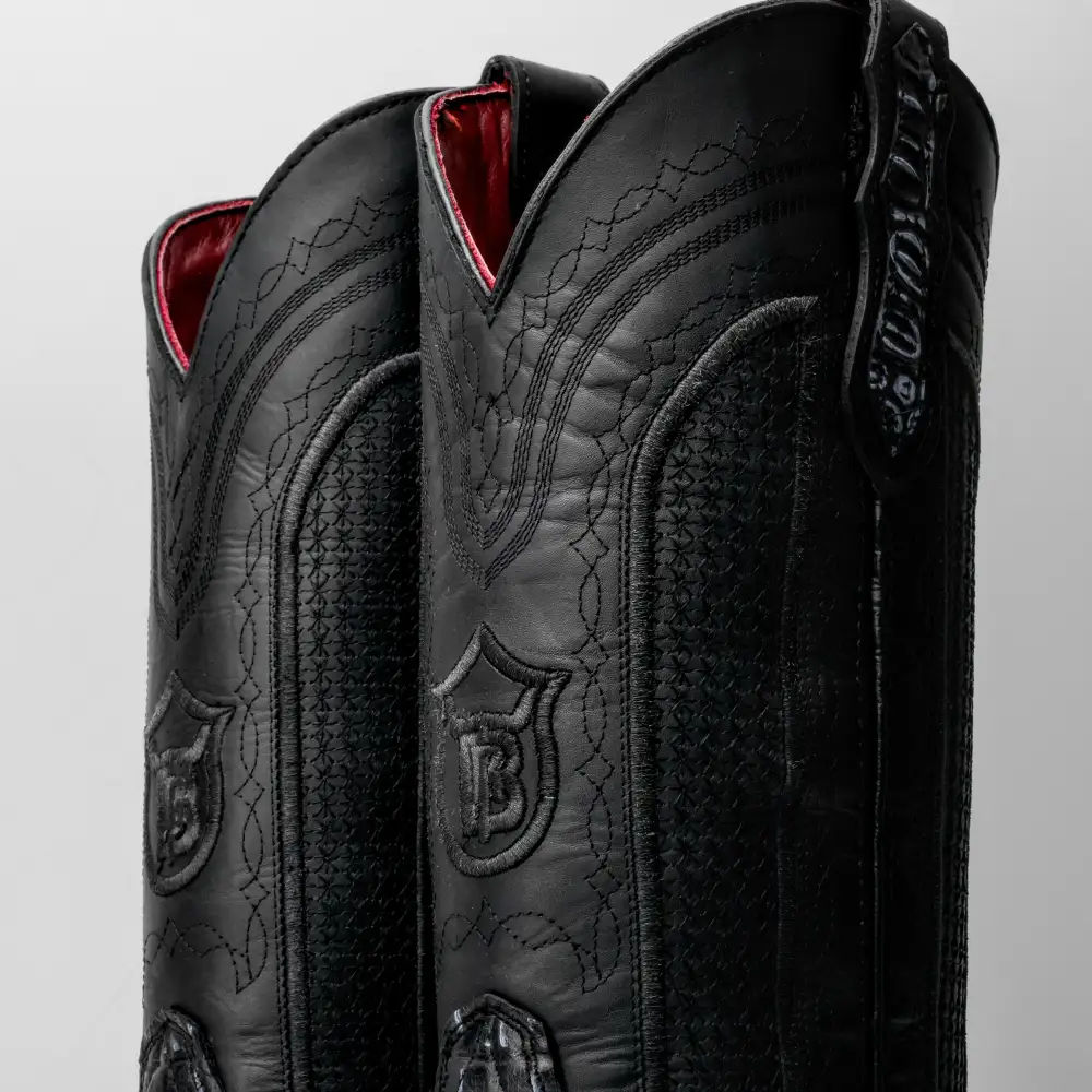 Black/Grey Caiman Hornback Leather Boots - Square Toe