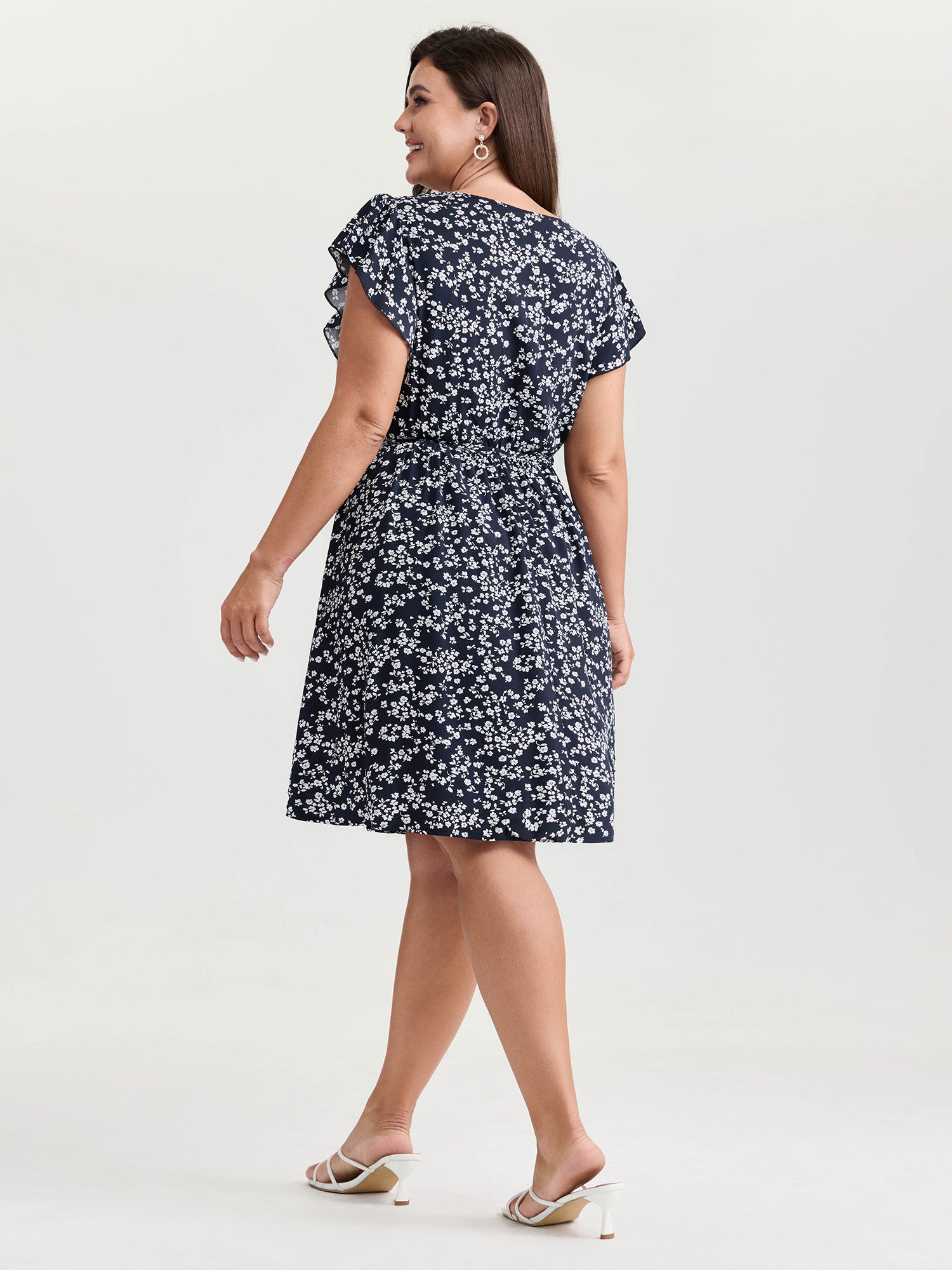 Rayon Floral Print Pleated Pockets Mini Dress