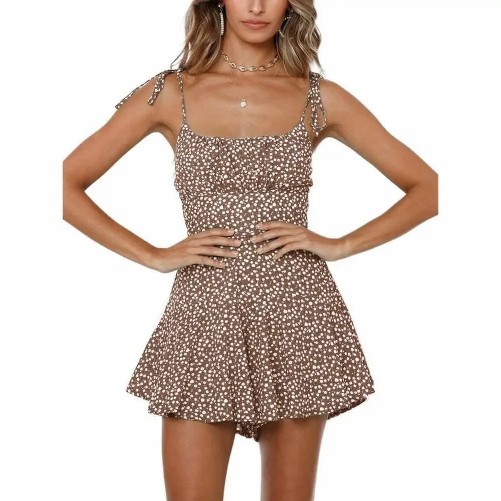 Women's Boho Floral Wide Leg Short Romper – Spaghetti Strap Smocked Jumpsuit