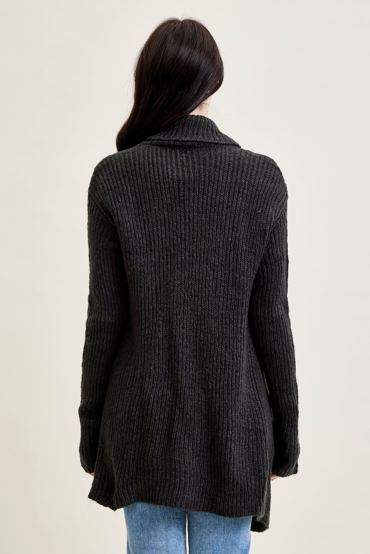 Drape Front Cardigan Charcoal Grey Sweater