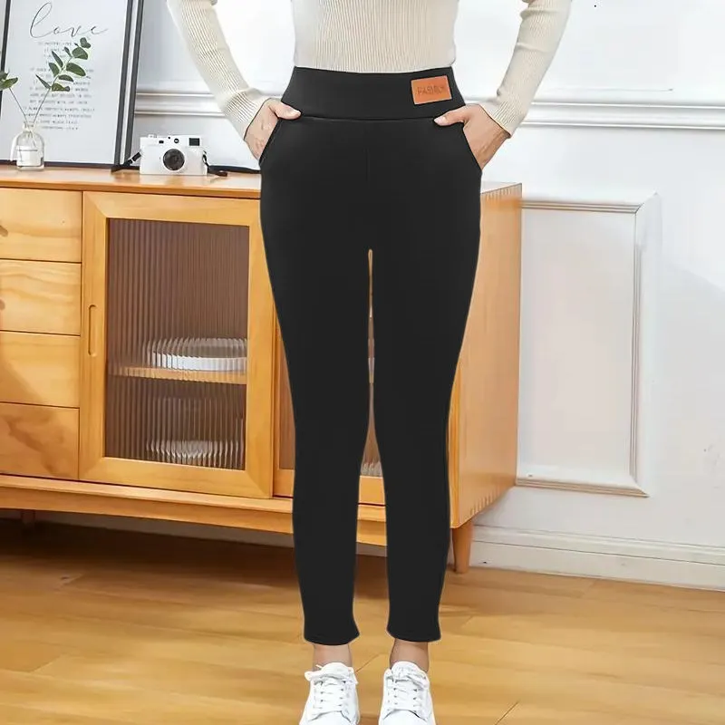 Women's solid casual plush leggings