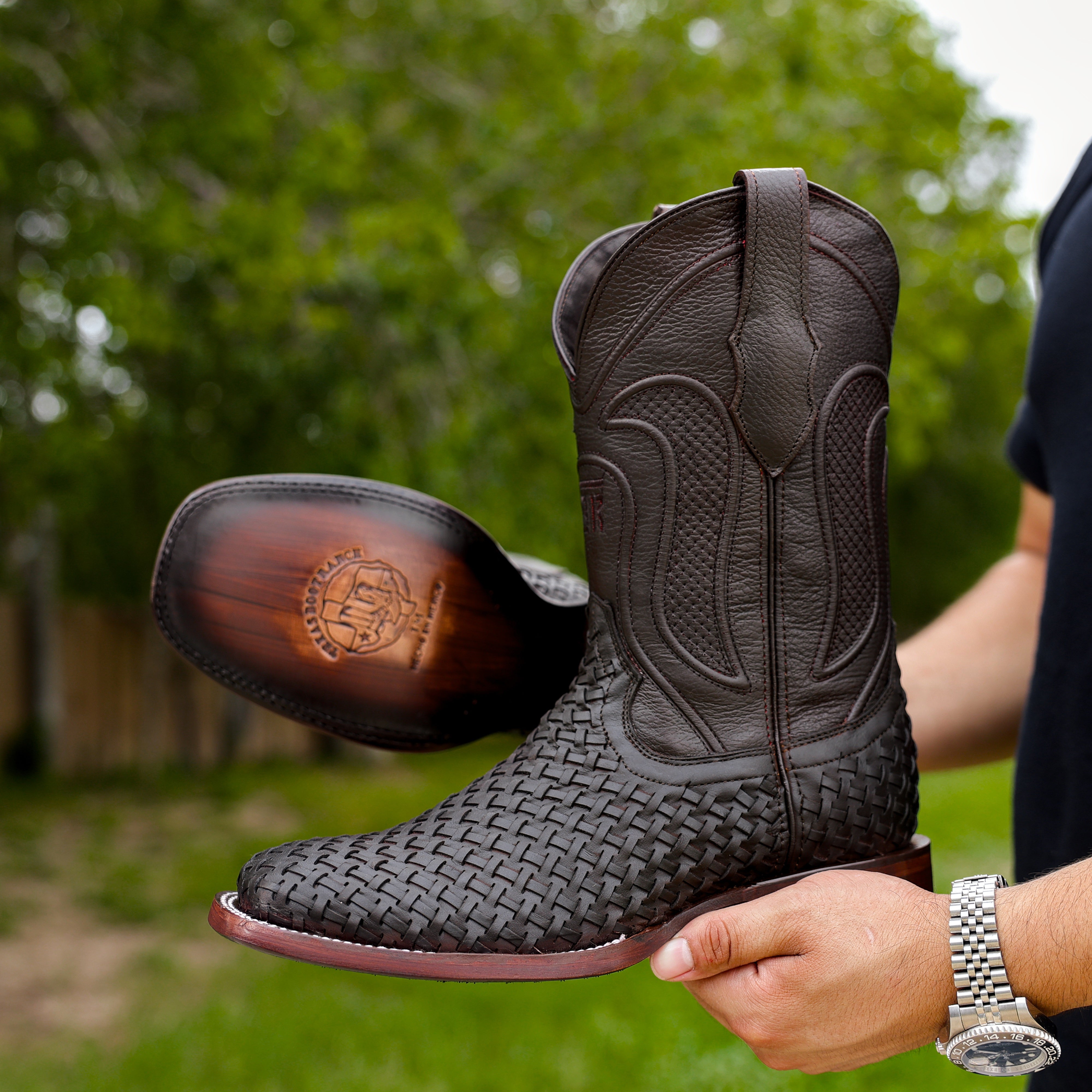Brown Basketweave Boots - Square Toe