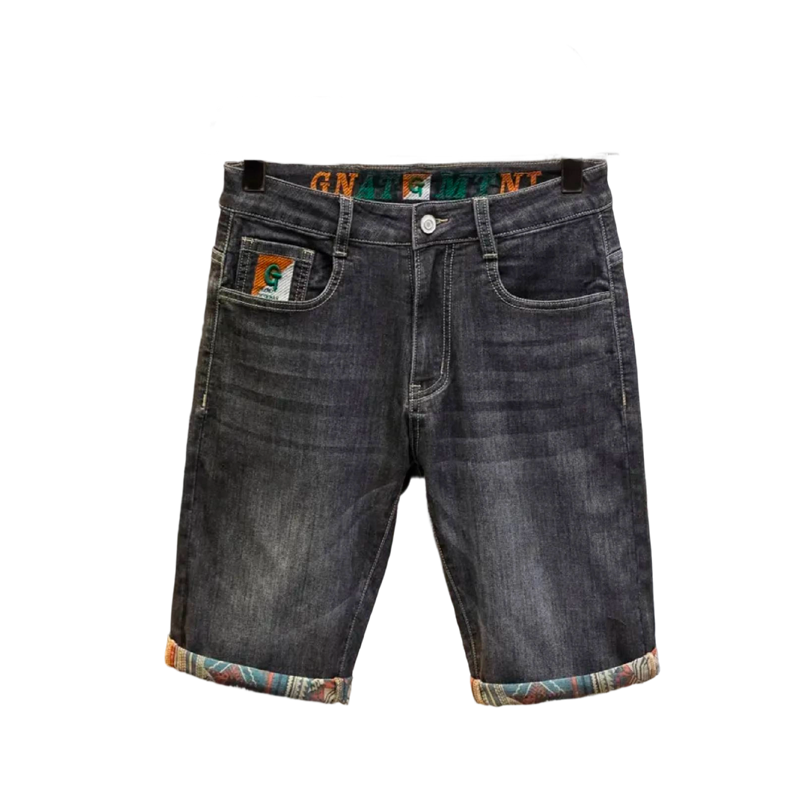 Men's Summer Thin Five-Point Pants Elastic Loose Printed Denim Pants