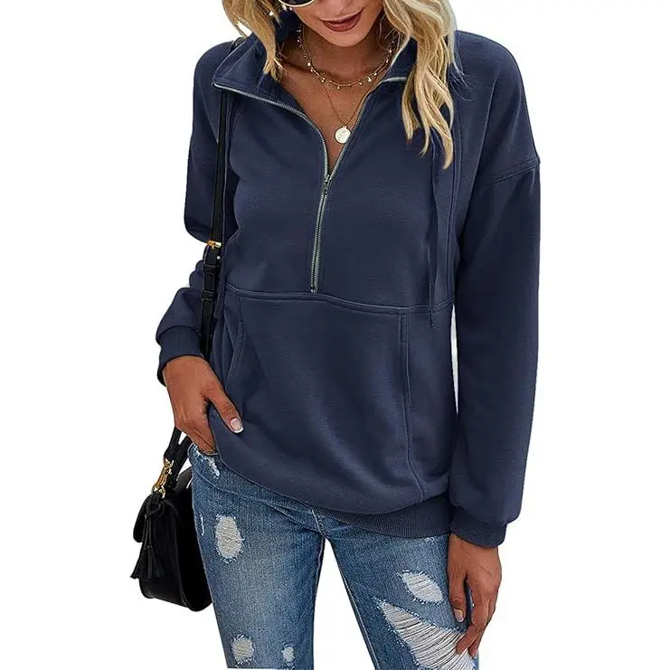 Women's Casual Long Sleeve Lapel Zipper Sweatshirt