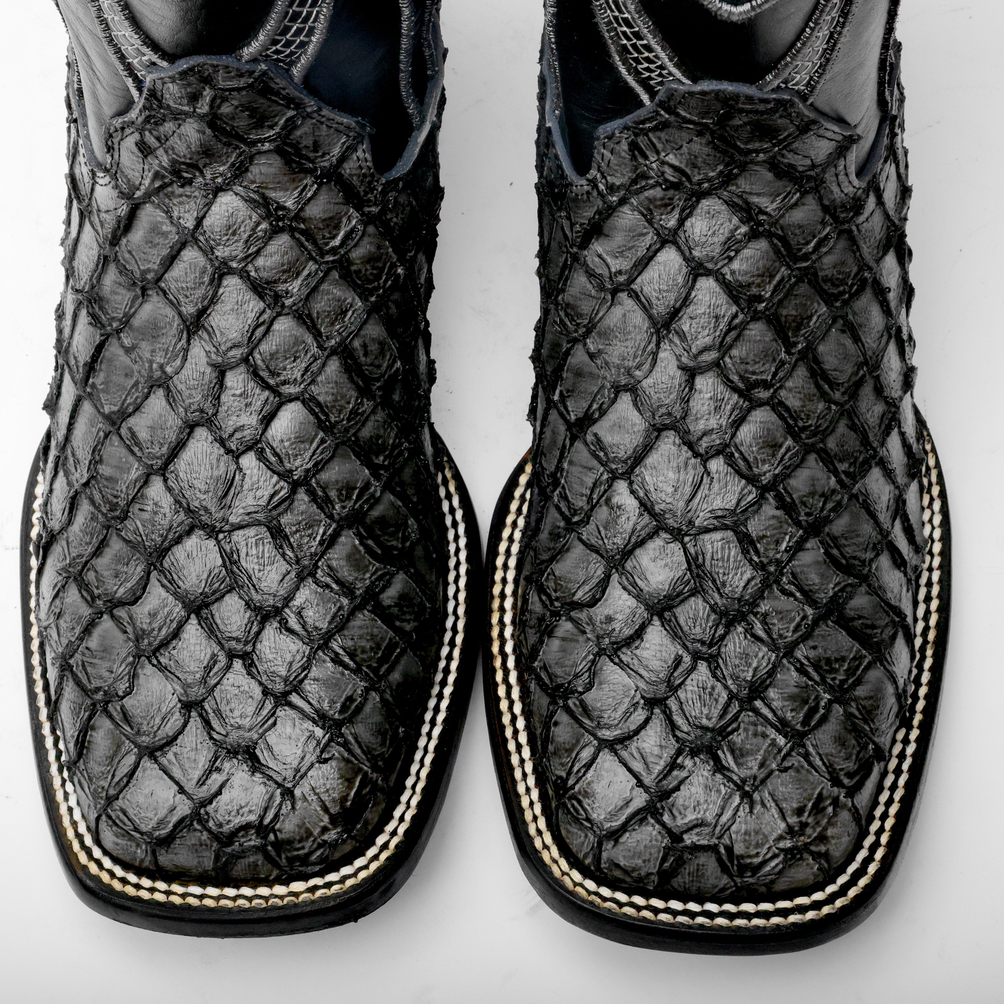 Grey Mini Pirarucu Leather Boots - Square Toe