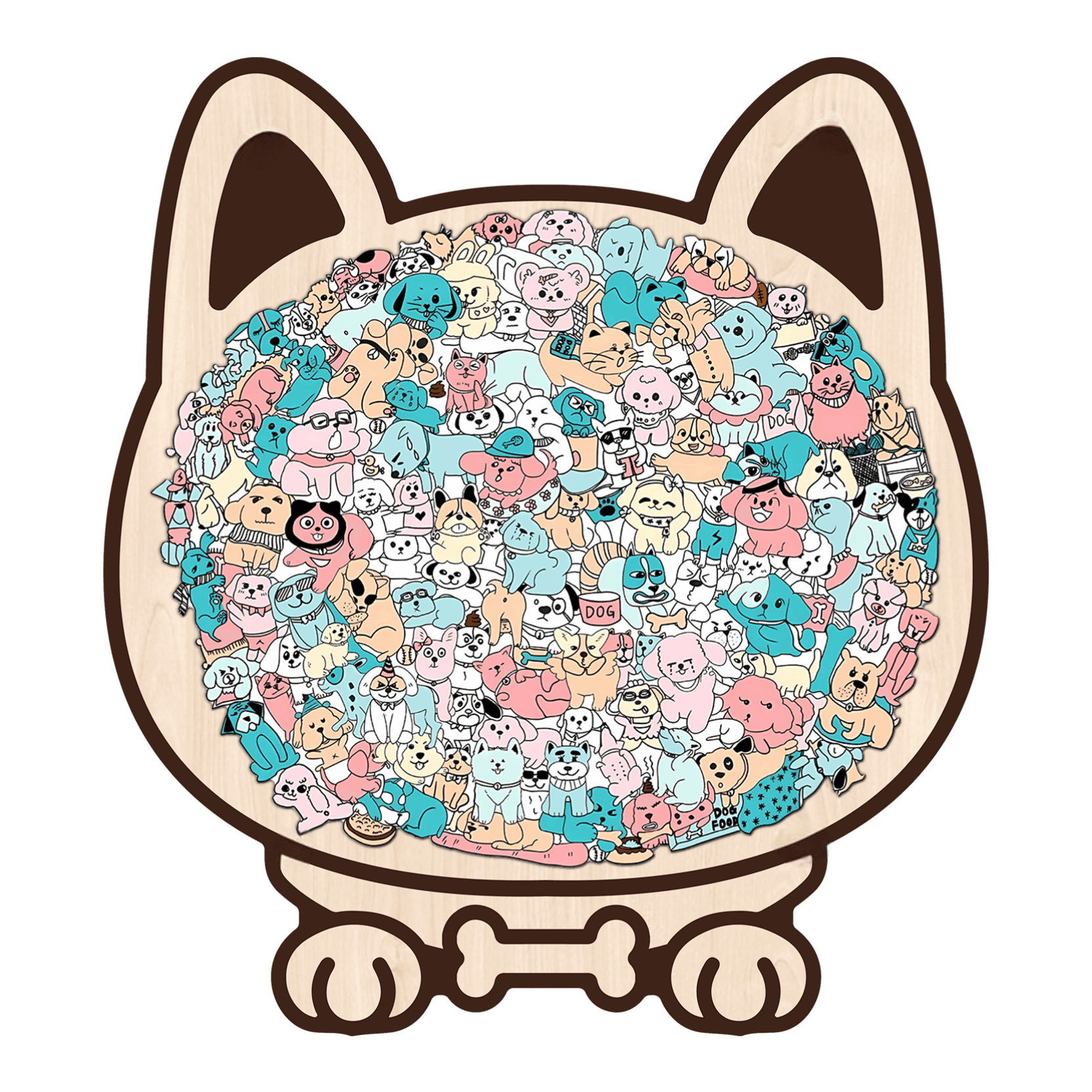 Morandi-Colored Lovely Dog Shaped Wooden Jigsaw Puzzle