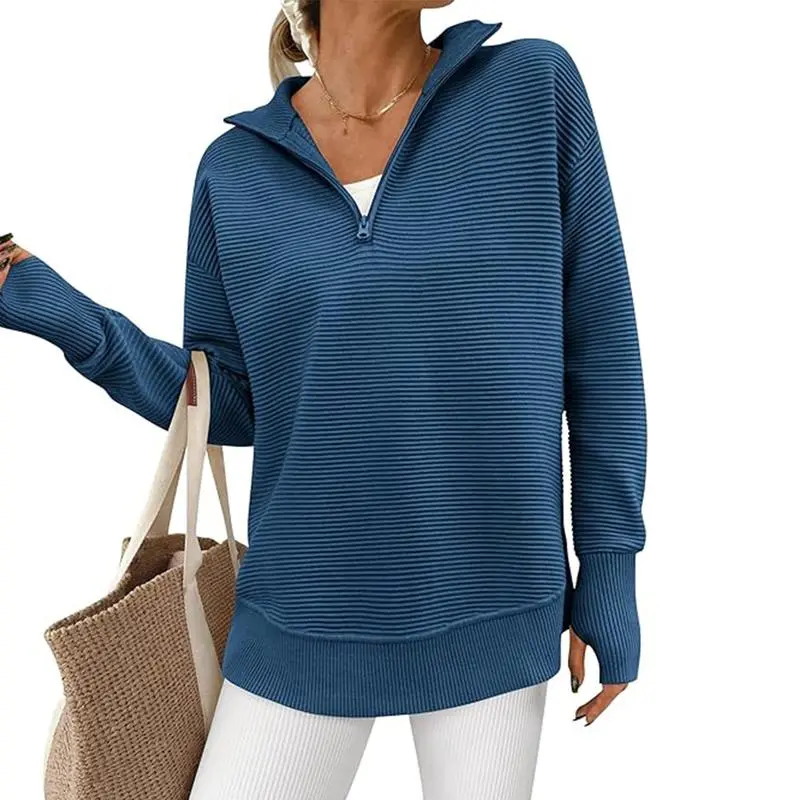 Women's Long Sleeve Quarter Zip Pullover Sweater
