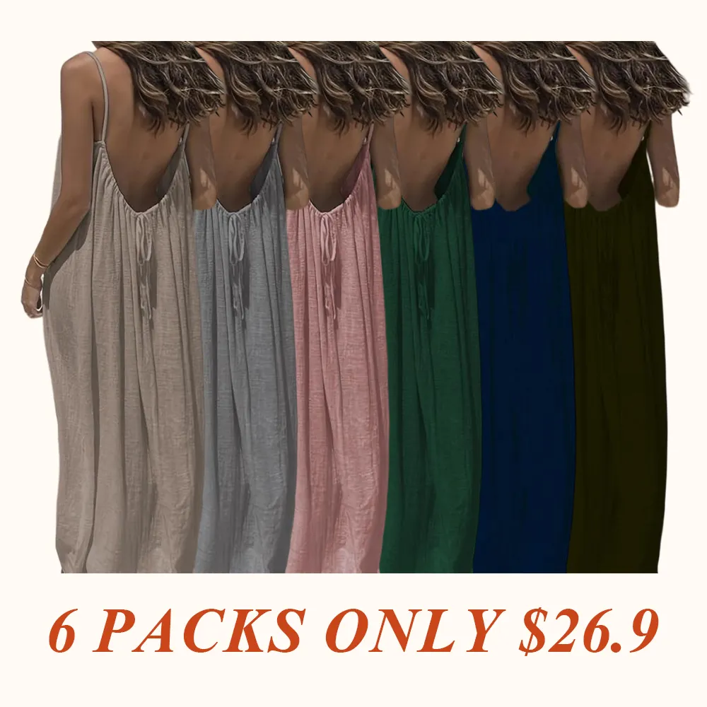 Women's Solid Color Backless Cami Dress, Casual Sleeveless Dress for Summer