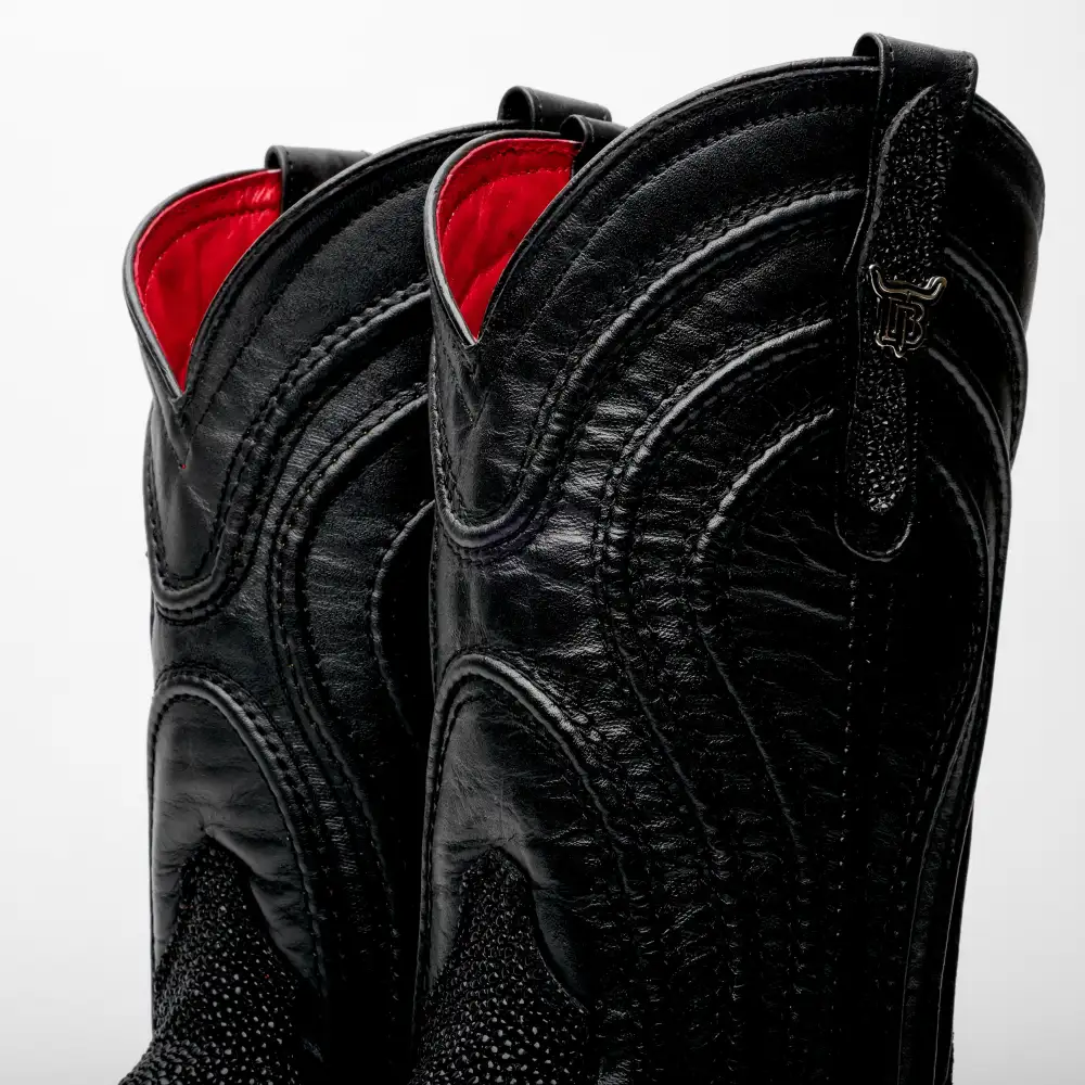Black Stingray Leather Boots - Square Toe
