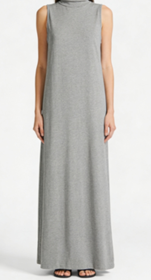 High Neck Sleeveless Maxi Dress (Gray & White)