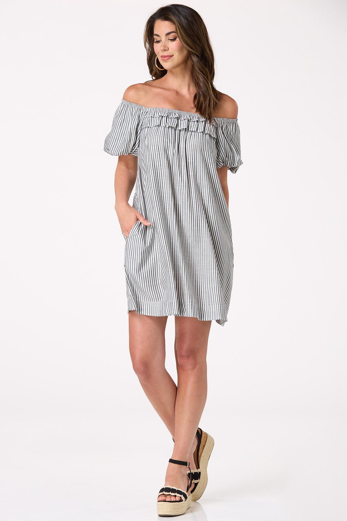 Stripe Puff Sleeve Swing Dress