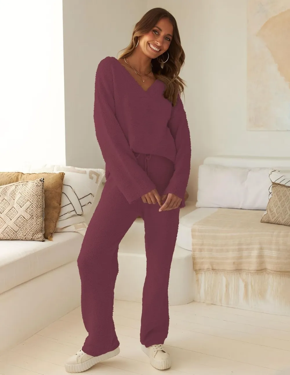 Women's Lounge Sets 2025 Fall Fashion 2 Piece Outfits Sweater Pajama Set