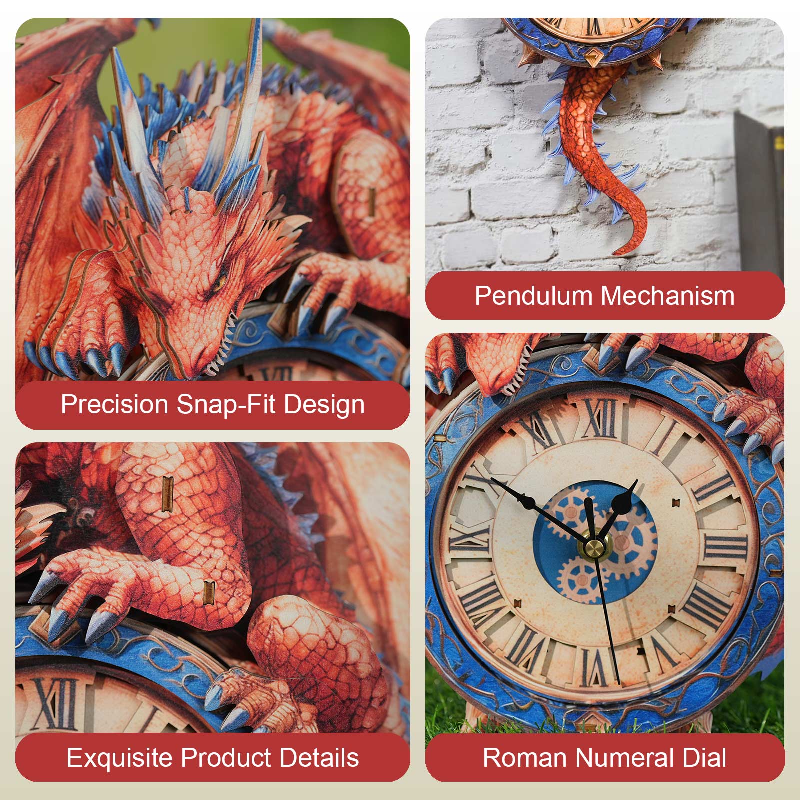 Flame Dragon– DIY Wooden Clock, 3D Puzzle Craft Kit