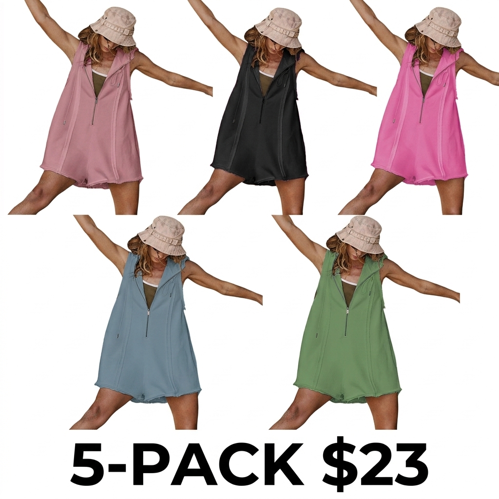 Women's Half Zipper Sports Jumpsuit – Sleeveless Loose Hoodie for Fitness & Outdoor