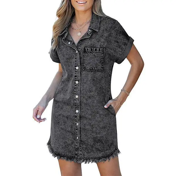 Denim Dress for Women Button Down Short Sleeves