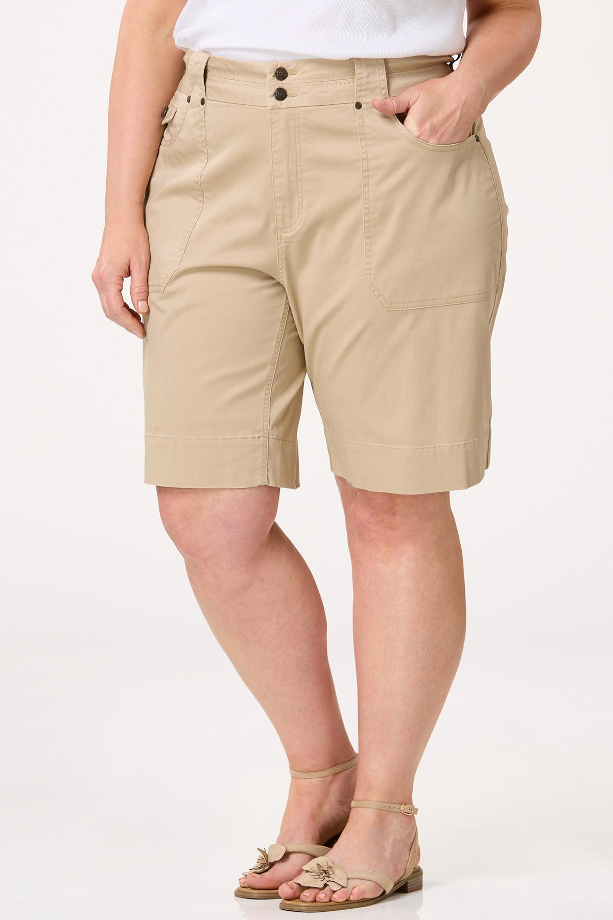 Plus Size Solid Utility Bermuda Shorts