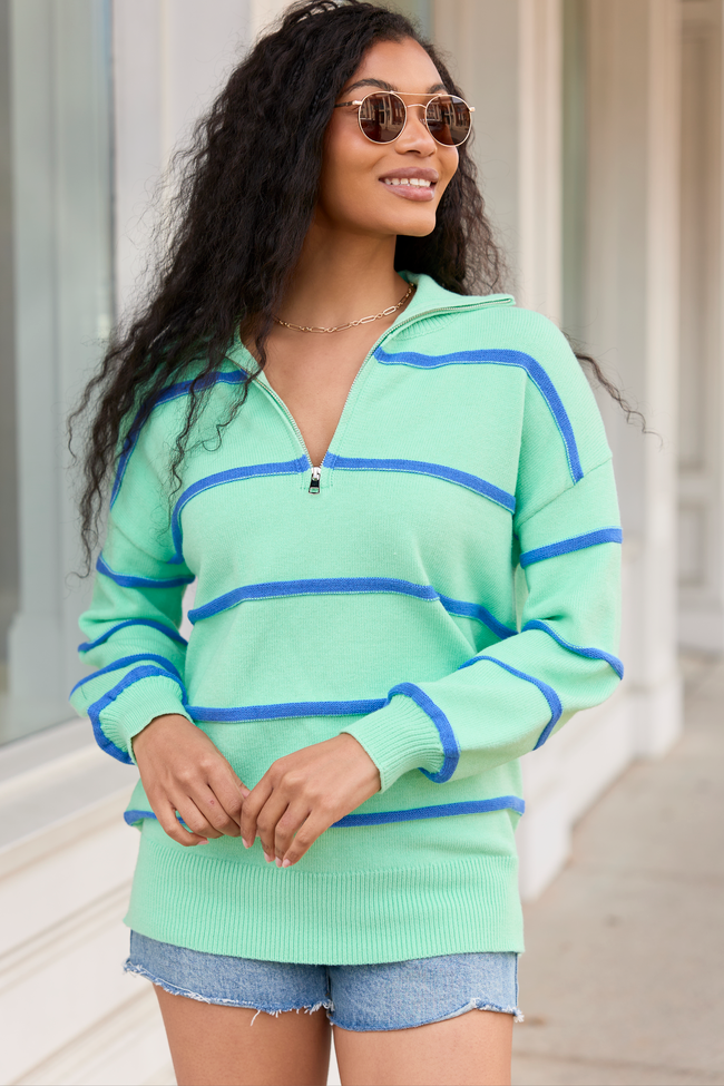 Sunday Stripe Club Green And Blue Quarter Zip