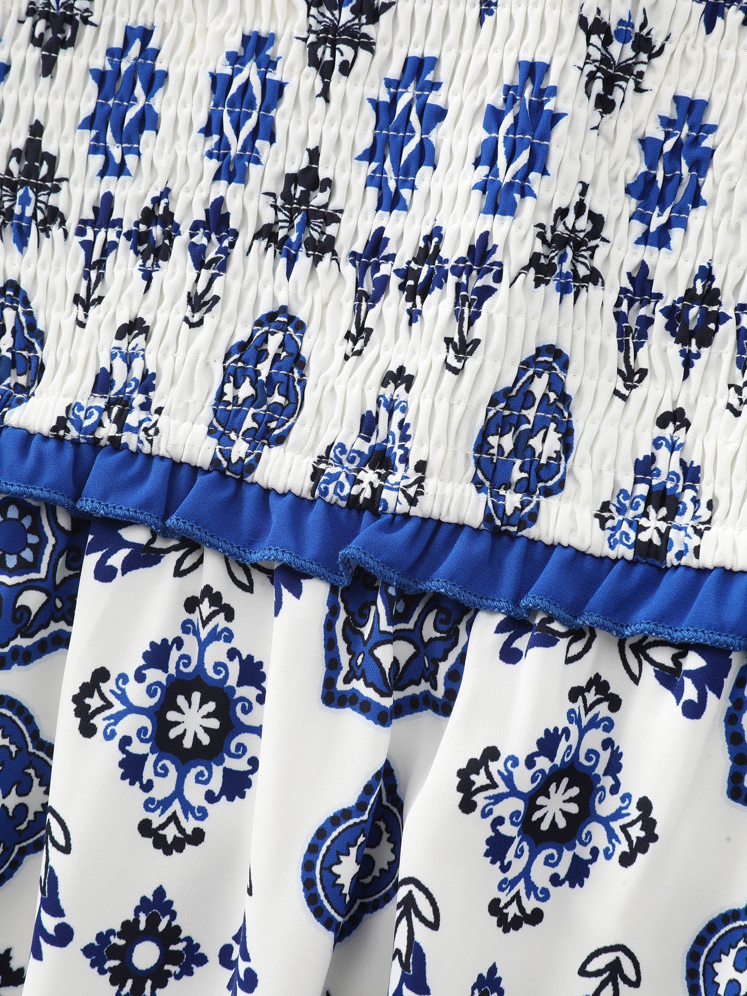 Geometric Boho Print Shoulder-Tie Contrast Maxi Dress