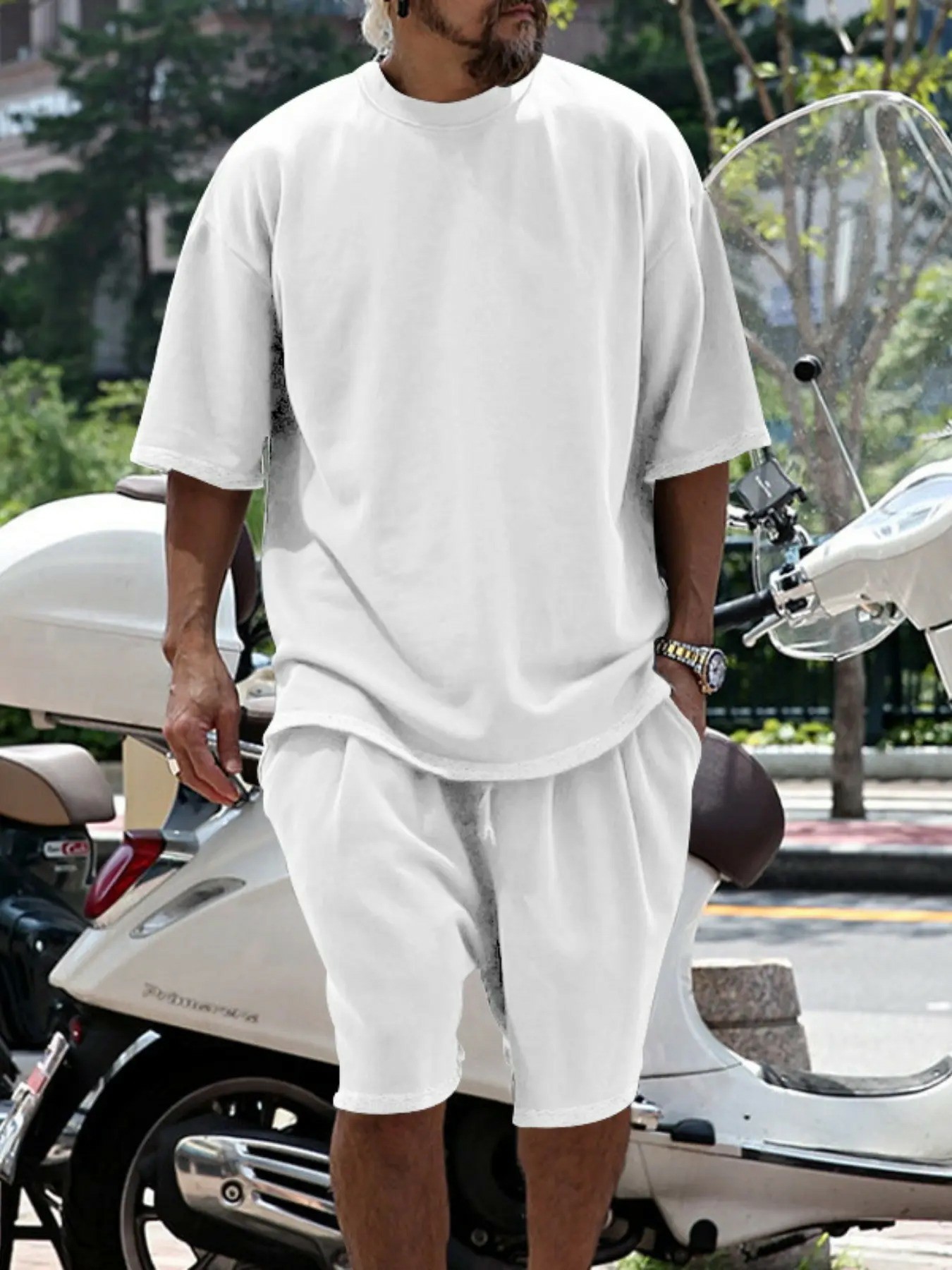 💥Easter Sale!Men's Summer Casual Set, Pure Color Round Neck Short Sleeve Tee & Shorts