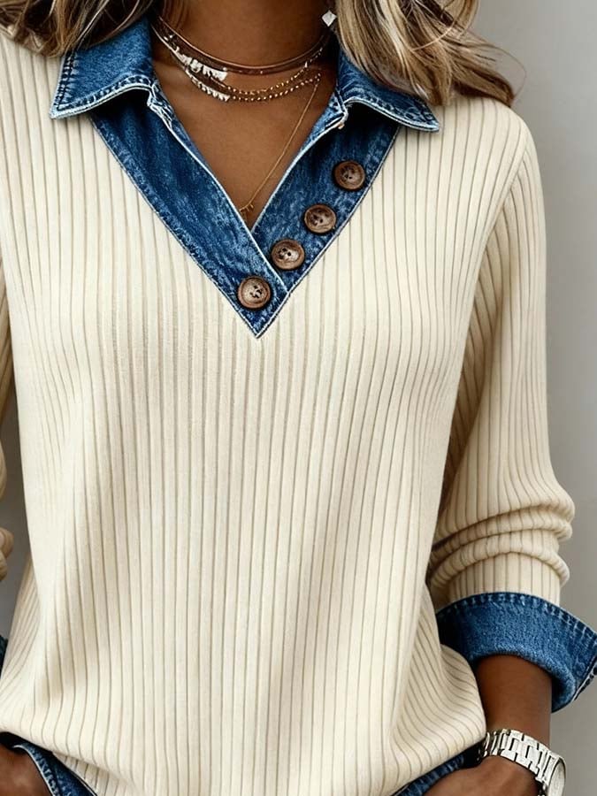 Women'S Casual Contrast Color Stitching Sweatshirt