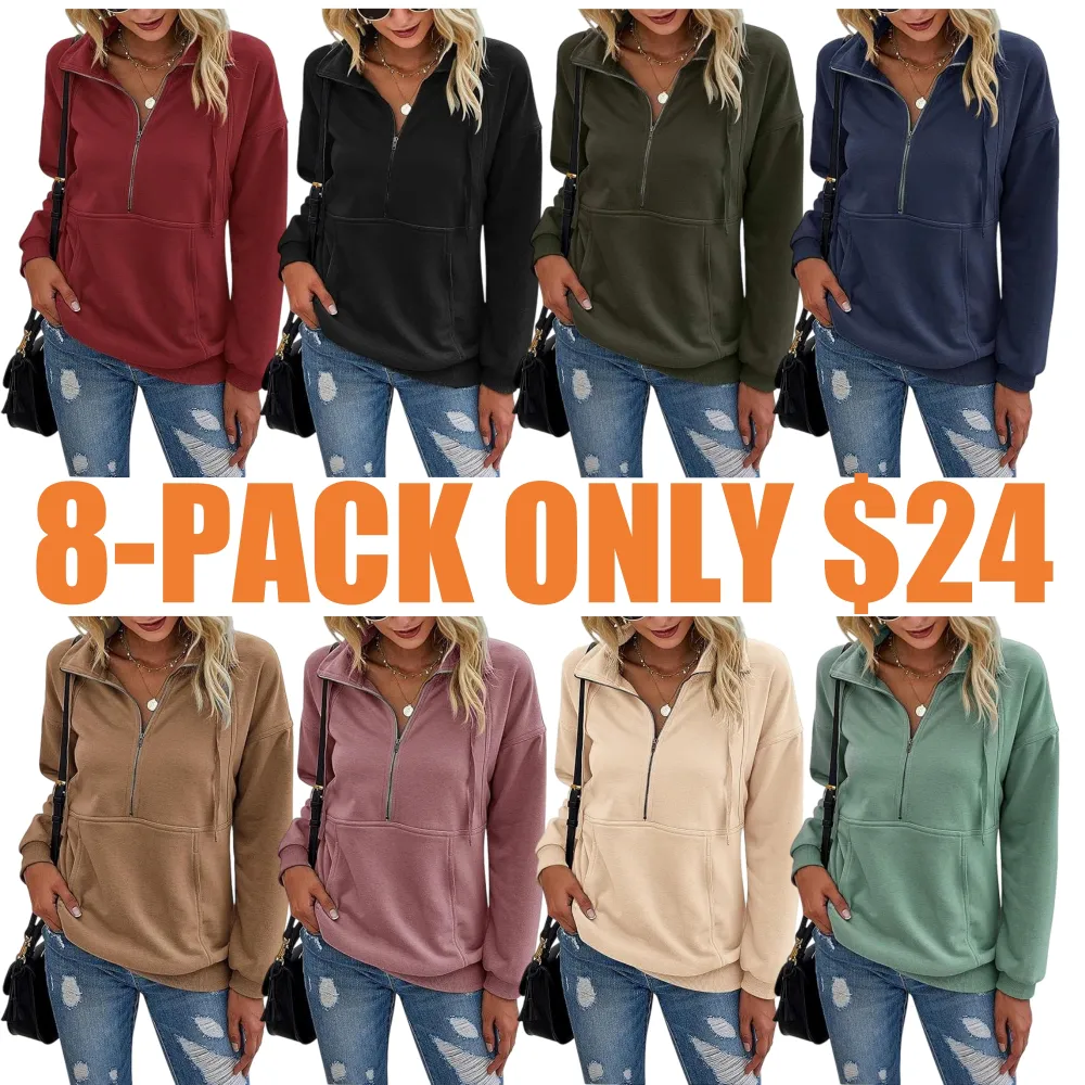 Women's Casual Long Sleeve Lapel Zipper Sweatshirt