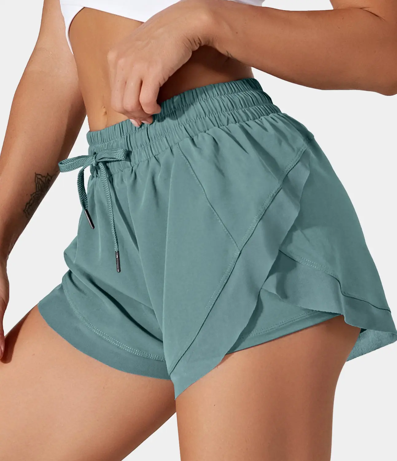 Drawstring Contrast Flowy Mesh Dolphin 2-in-1 Shorts