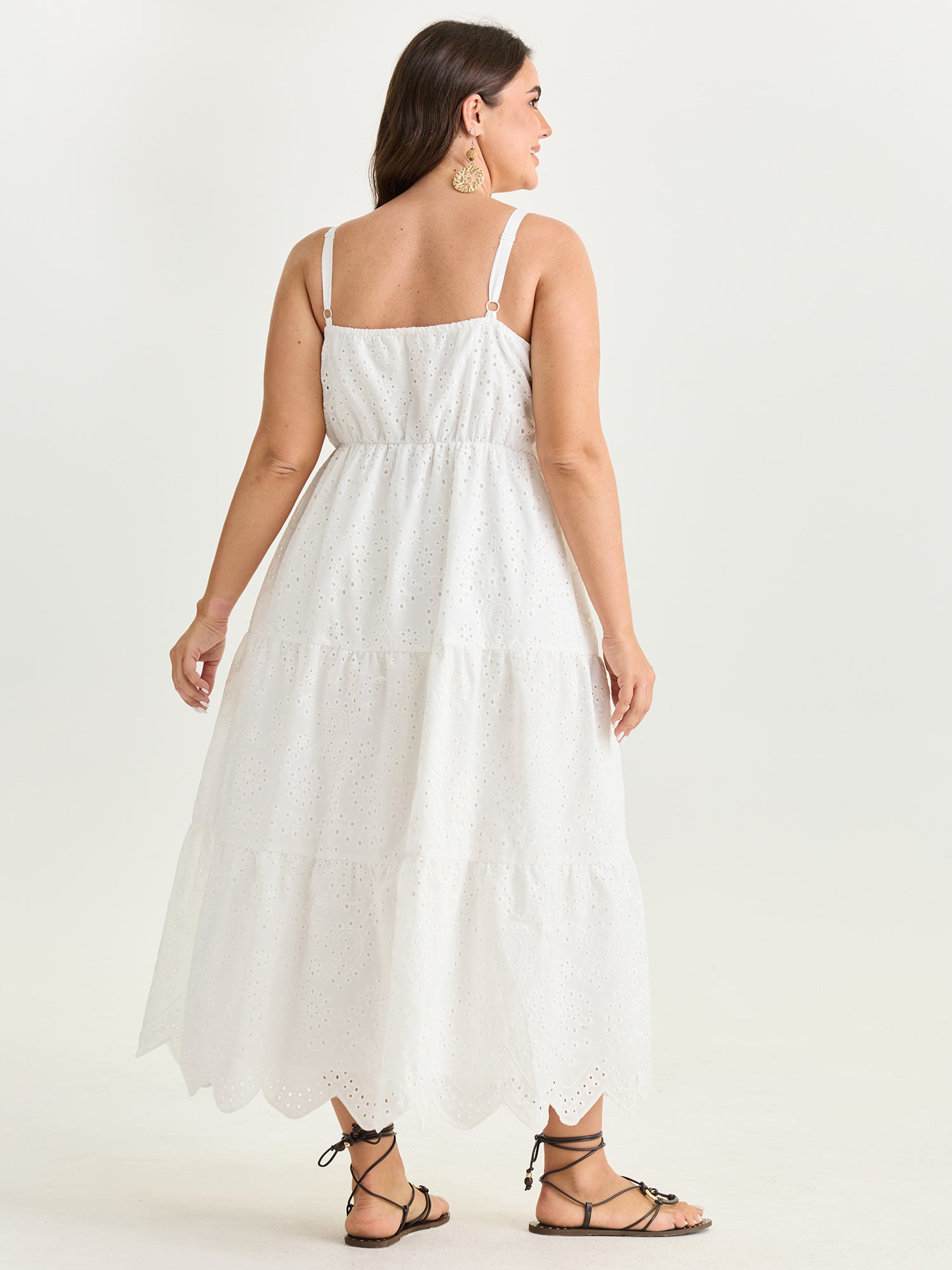 Eyelet Embroidery Cinched Waist Maxi Dress