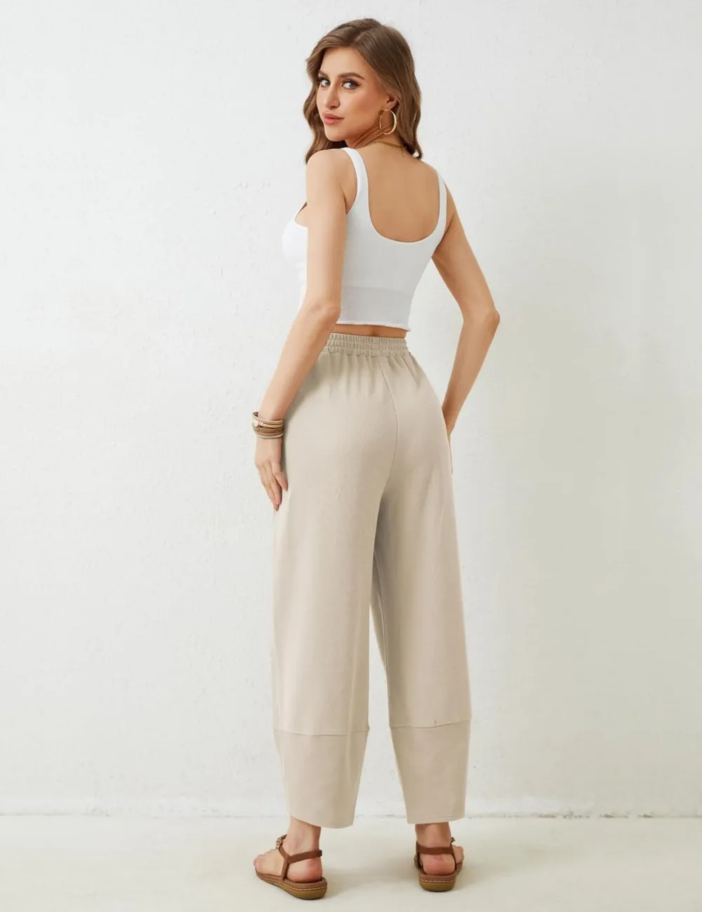 Women's Wide Leg Harem Pants Casual Palazzo Pants with Pockets High Waist Relaxed Fit