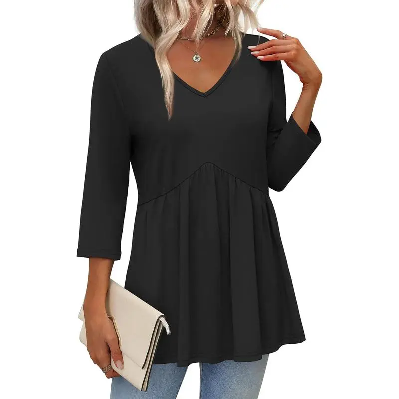 3/4 Length Sleeve Womens Tops 2025 Blouses for Women Dressy Casual Fashion Clothing V Neck Babydoll Tops Fall Outfits