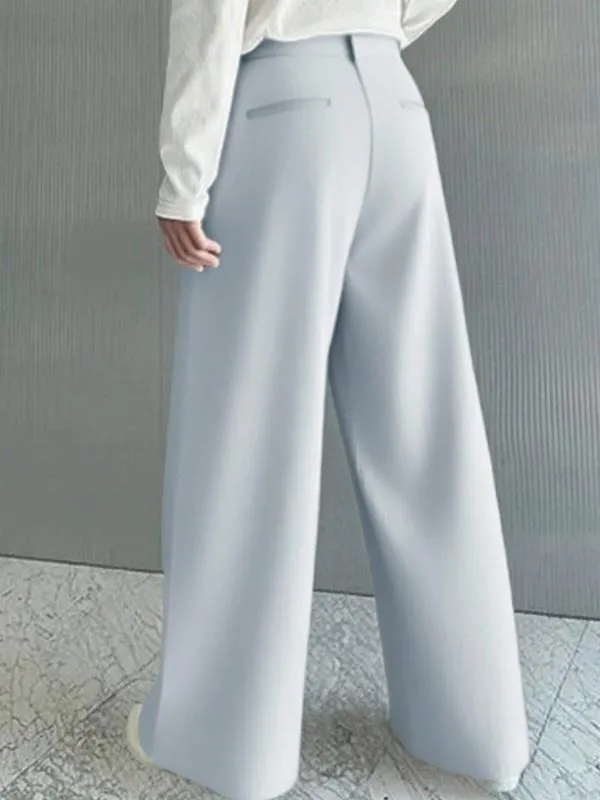 Men's Casual Versatile Solid Color Wide Leg Pants, Unique Button Design, Fitted Style