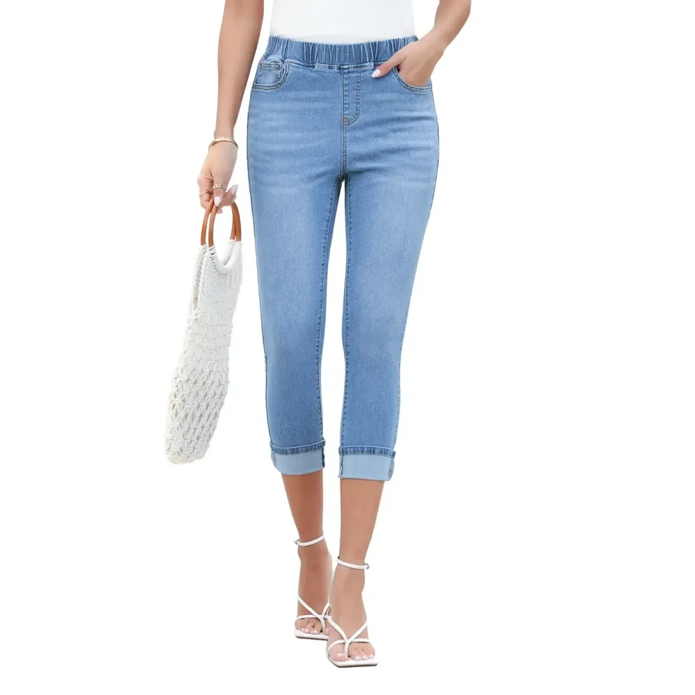 Women High Waisted Skinny Capri Pants Trendy Stretch Denim Cropped Jeans