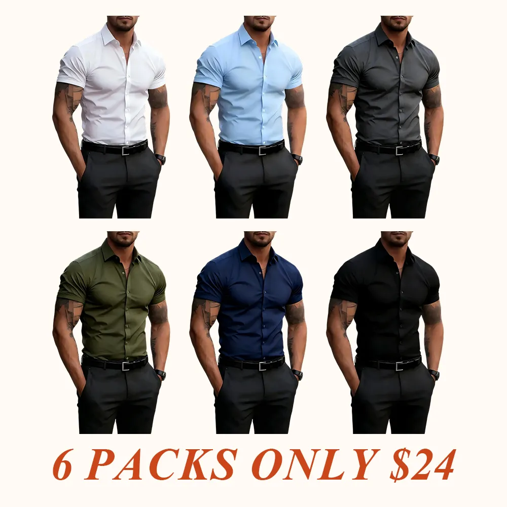 Men’s Short-Sleeve Button-Down Shirt, Wrinkle-Resistant Business Casual Shirt for Work Commuting